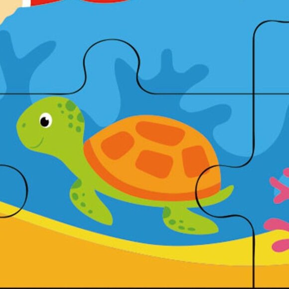 VIGA 16 Pcs Flat Wooden Puzzle w/Tray -Ocean Fun Sea Anima New Sealed For Age 2+ - Picture 10 of 14